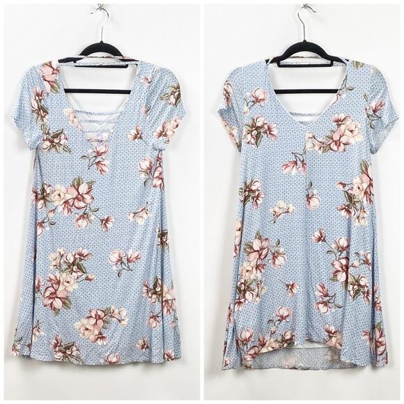 2/$30 Alya XS Womens Light Blue Florl Print Tunic Dress - Picture 1 of 9
